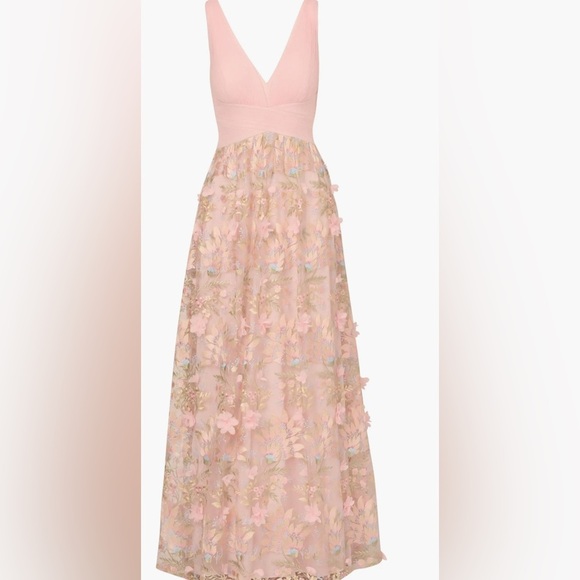 New Aidan Mattox Floral Embroidered Mesh V-Neck Sleeveless A-Line Maxi Dress 6 - Picture 4 of 11